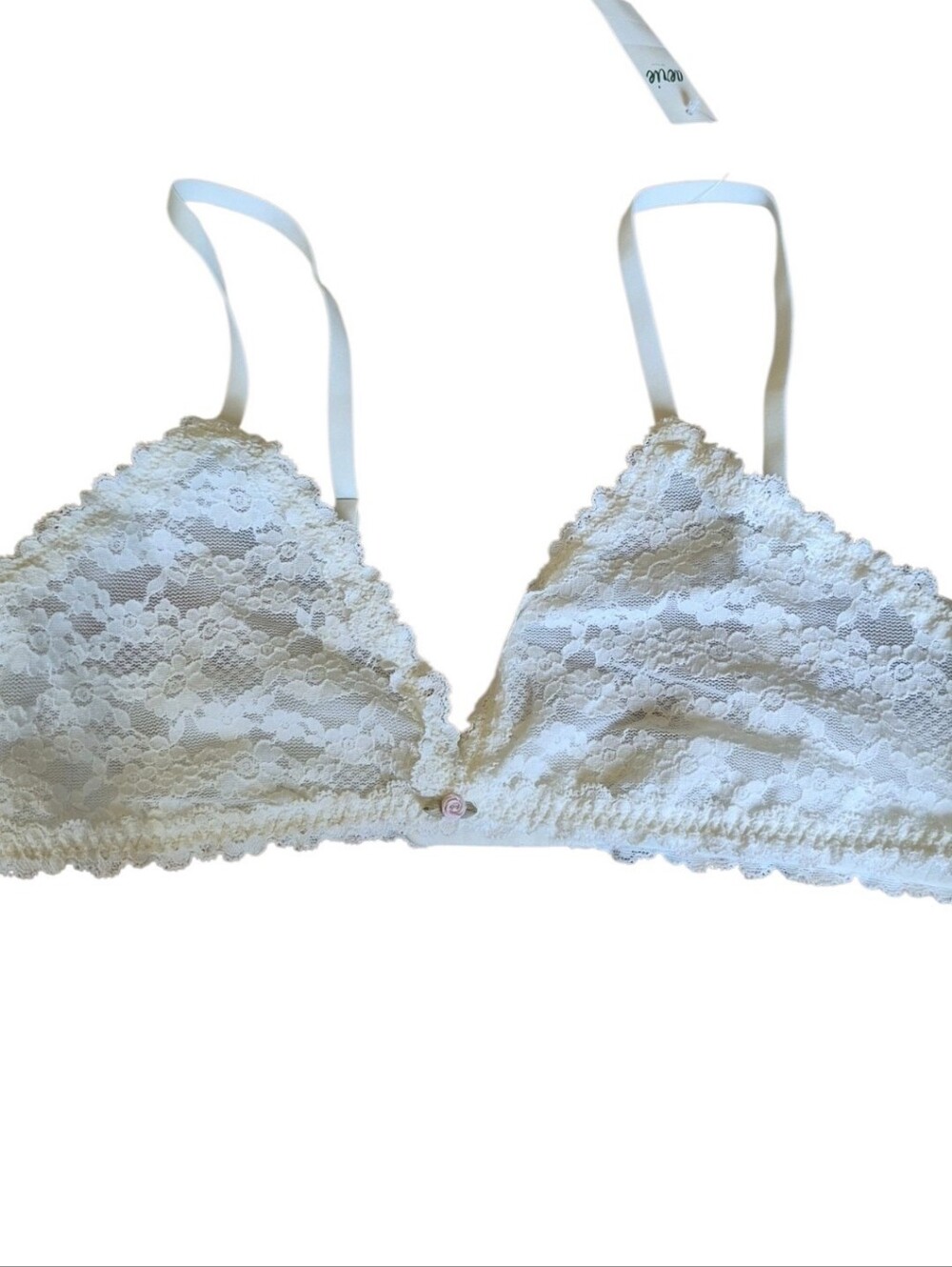 Aerie White Floral Lace Bralette Wireless Stretch Triangle Bra Size Small New